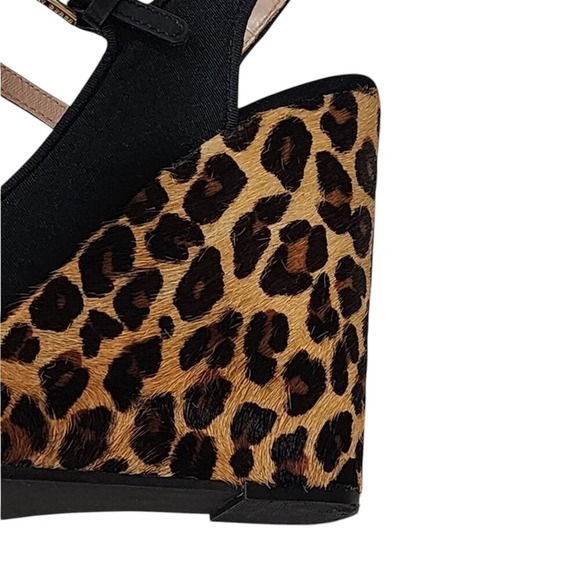 Tory Burch Black Criss Cross Leopard Print Wedge Platform Heels Sandals 9.5 - Picture 11 of 14